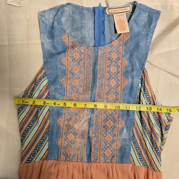 Flying Tomato Boho Maxi Dress Embroidered Top and Peach Skirt Size L - Picture 6 of 7